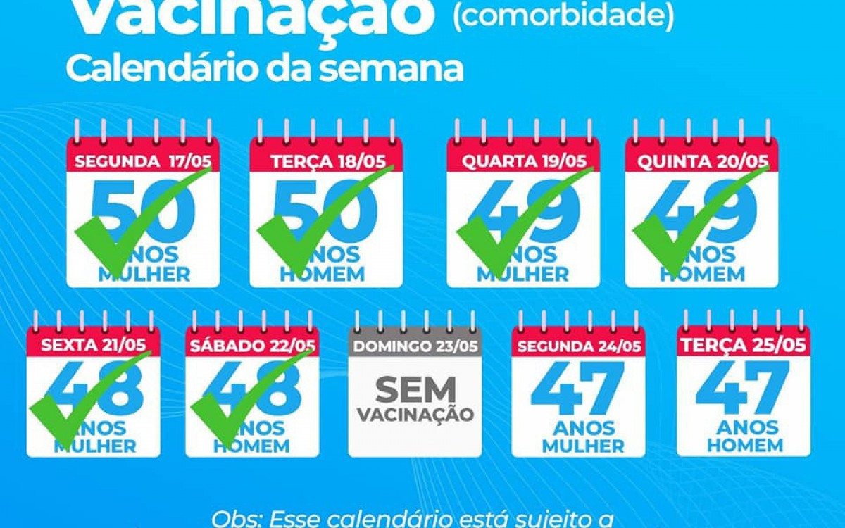 Meriti vacina pessoas de 47 anos com comorbidades nesta segunda e ter&ccedil;a (24 e 25/05)