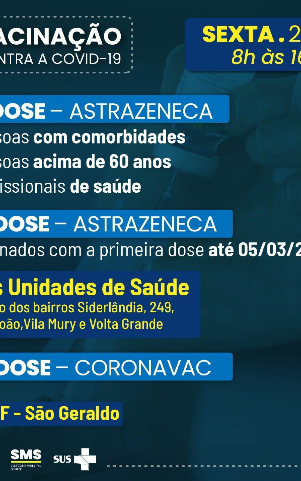 Programa&ccedil;&atilde;o da vacina&ccedil;&atilde;o nesta sexta-feira, dia 28, em Volta Redonda