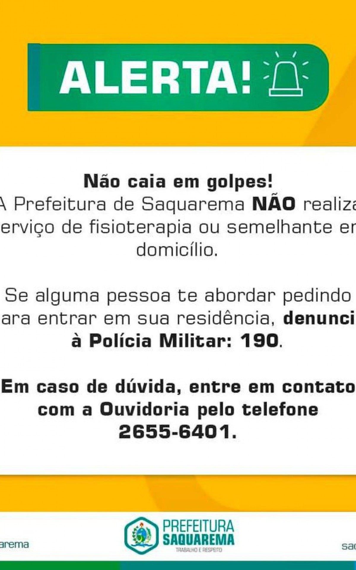 Alerta da prefeitura de Saquarema