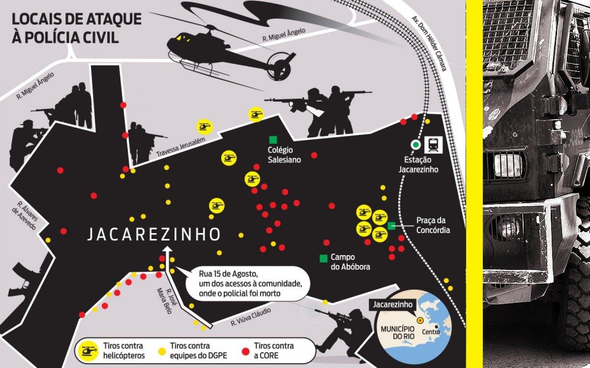Mapa mostra locais de ataques a policiais durante a Exceptis - Arte O DIA