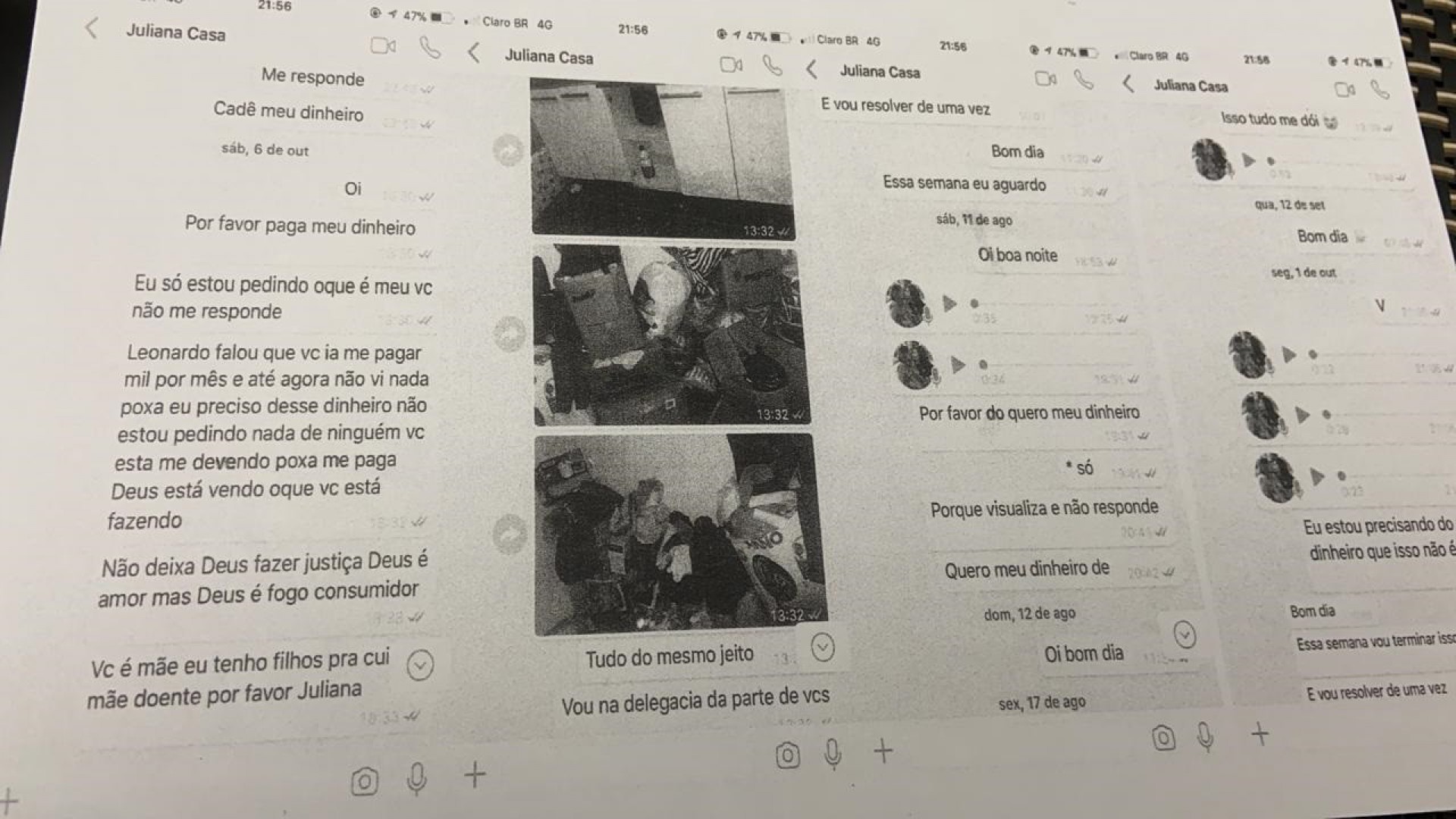 Conversas entre Leonardo Guttemberg e Sabrina: a compradora do imóvel raramente era respondida - ARQUIVO PESSOAL