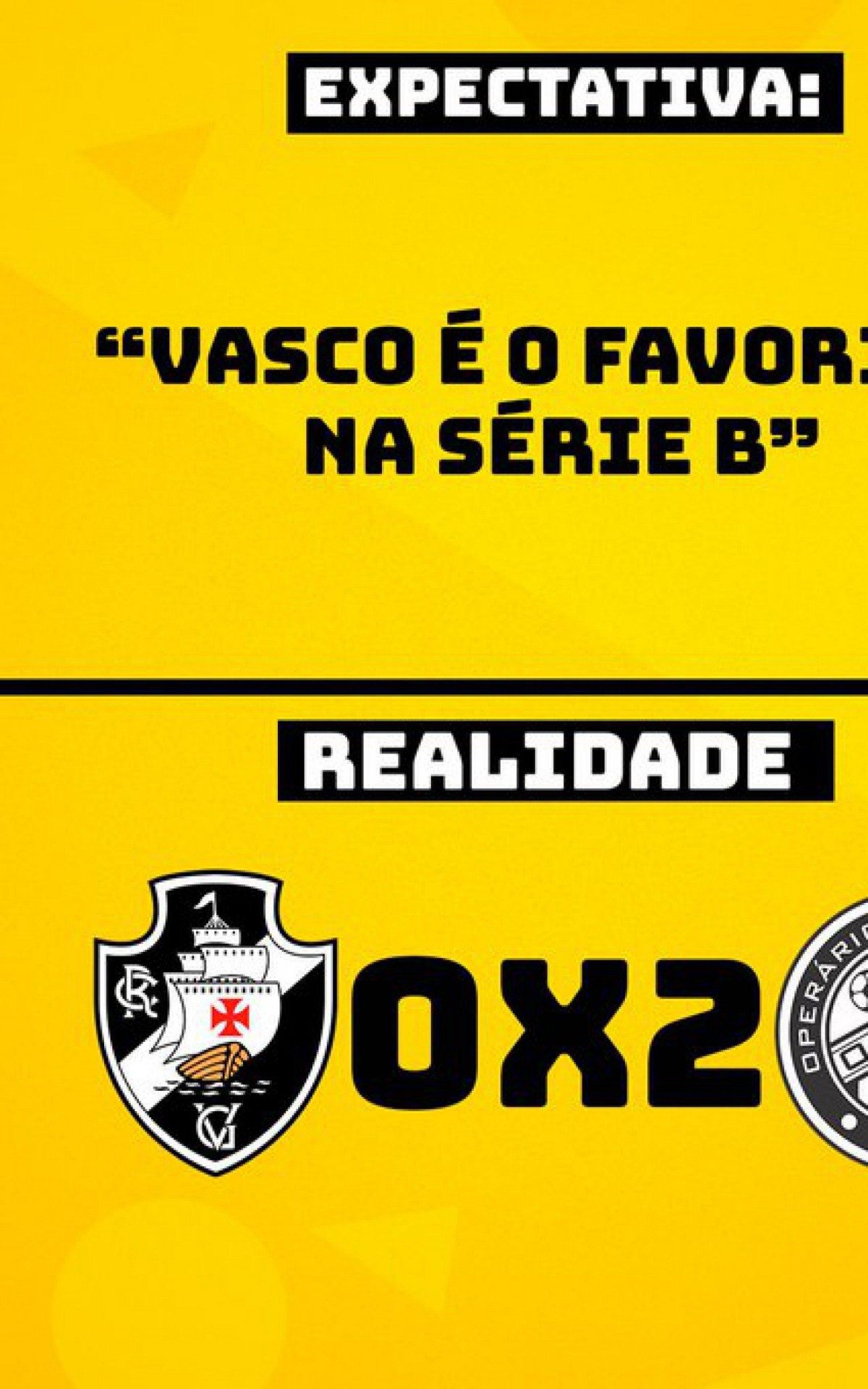 Vasco sofre com memes ap&oacute;s ser derrotado pelo Oper&aacute;rio