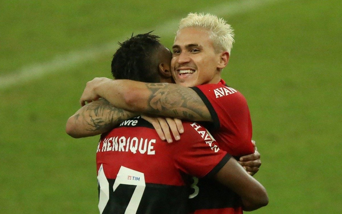 Flamengo X Palmeitas se enfrentam no estádio do Maracanã pela 1 rodada do Campeonato Brasileiro. O atacante Pedro comemora seu gol em cima do Palmeiras - Daniel Castelo Branco