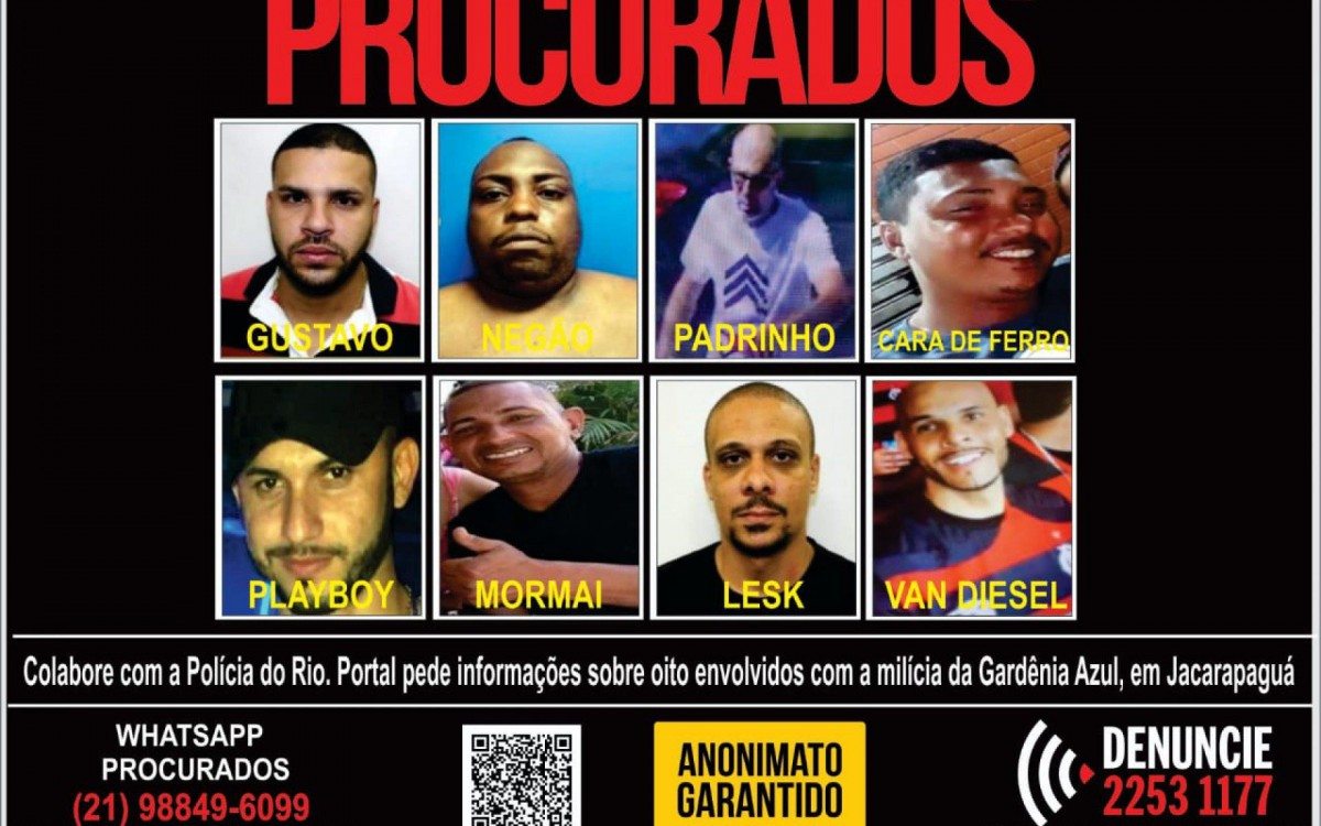 Portal dos Procurados lan&ccedil;a cartaz com fotos de milicianos que atuam na Gard&ecirc;nia Azul, na Zona Oeste