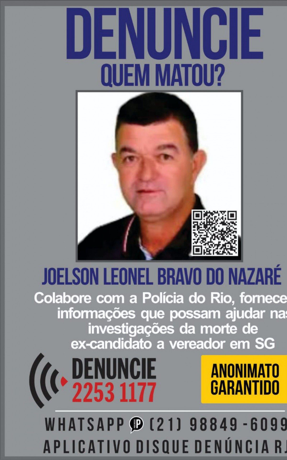 Cartaz pede ajuda para identificar assassinados de candidato a vereador de São Gonçalo - Divulgação