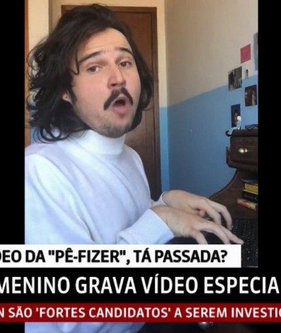 Humorista 'Esse Menino' grava nova versão do meme da 'Pifaizer' para o 'Estúdio i', da GloboNews - Reprodução/GloboNews
