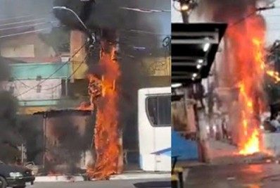 Poste pega fogo pela segunda vez em 15 dias no Centro de Belford Roxo