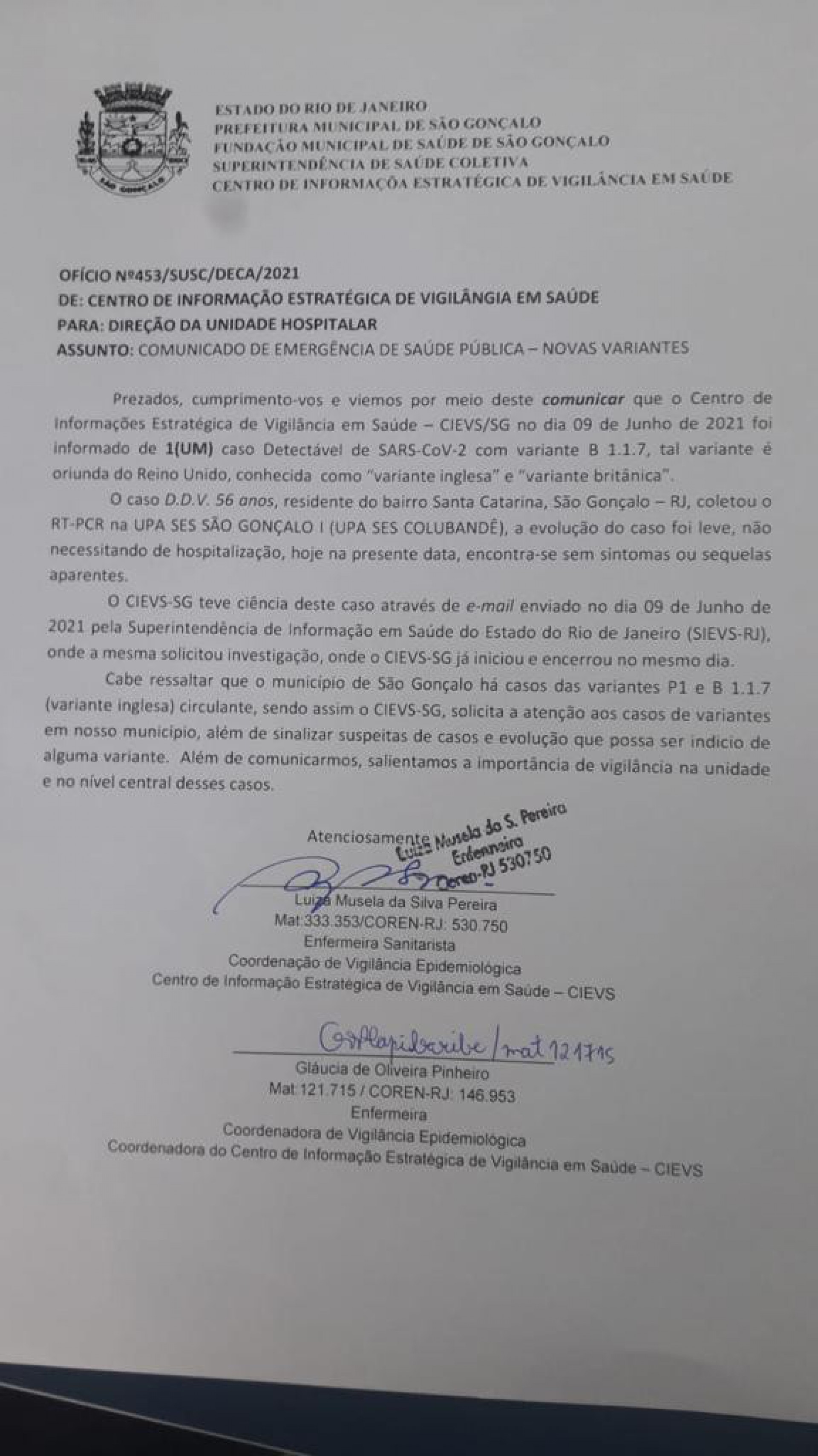 Variante inglesa do coronav&iacute;rus chega em S&atilde;o Gon&ccedil;alo