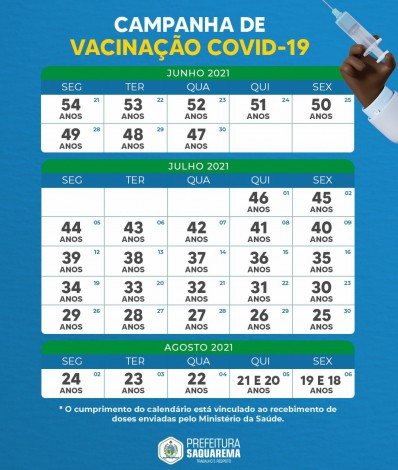 Novo calendário de vacinação de Saquarema - Divulgação