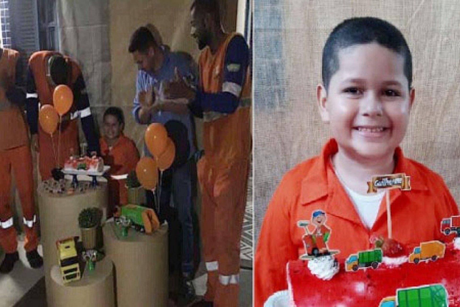 Em Campos, menino de 6 anos escolhe garis como tema de anivers&aacute;rio