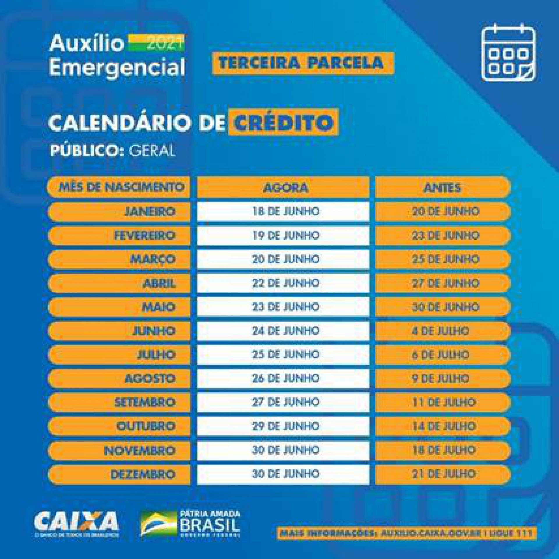 Calendário de pagamento da terceira parcela do auxílio emergencial - Divulgação/Caixa