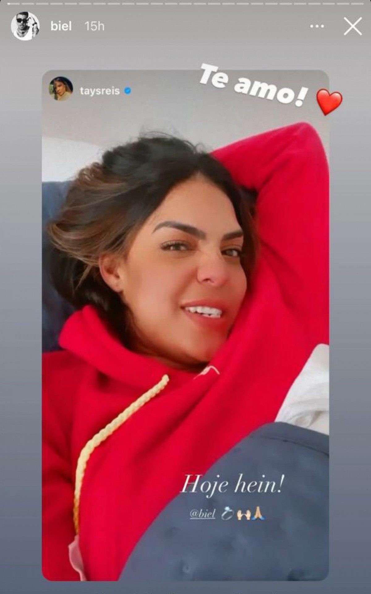 Biel repostou um story de Tays e escreveu: 'te amo'