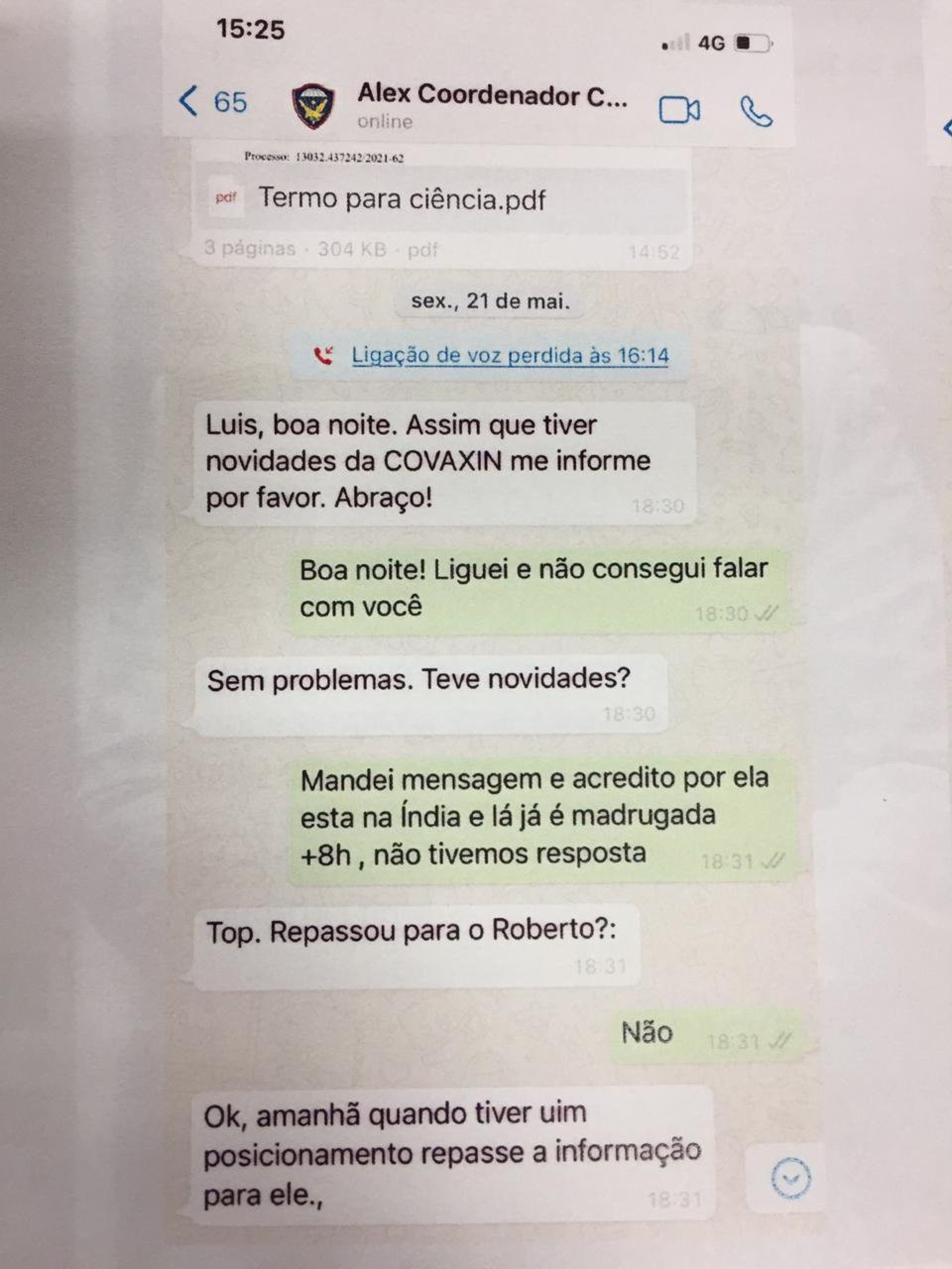 Em depoimento &agrave; CPI, Luis Ricardo exibiu mensagens que recebeu de superiores sobre a Covaxin
 - Reprodu&ccedil;&atilde;o/Twitter