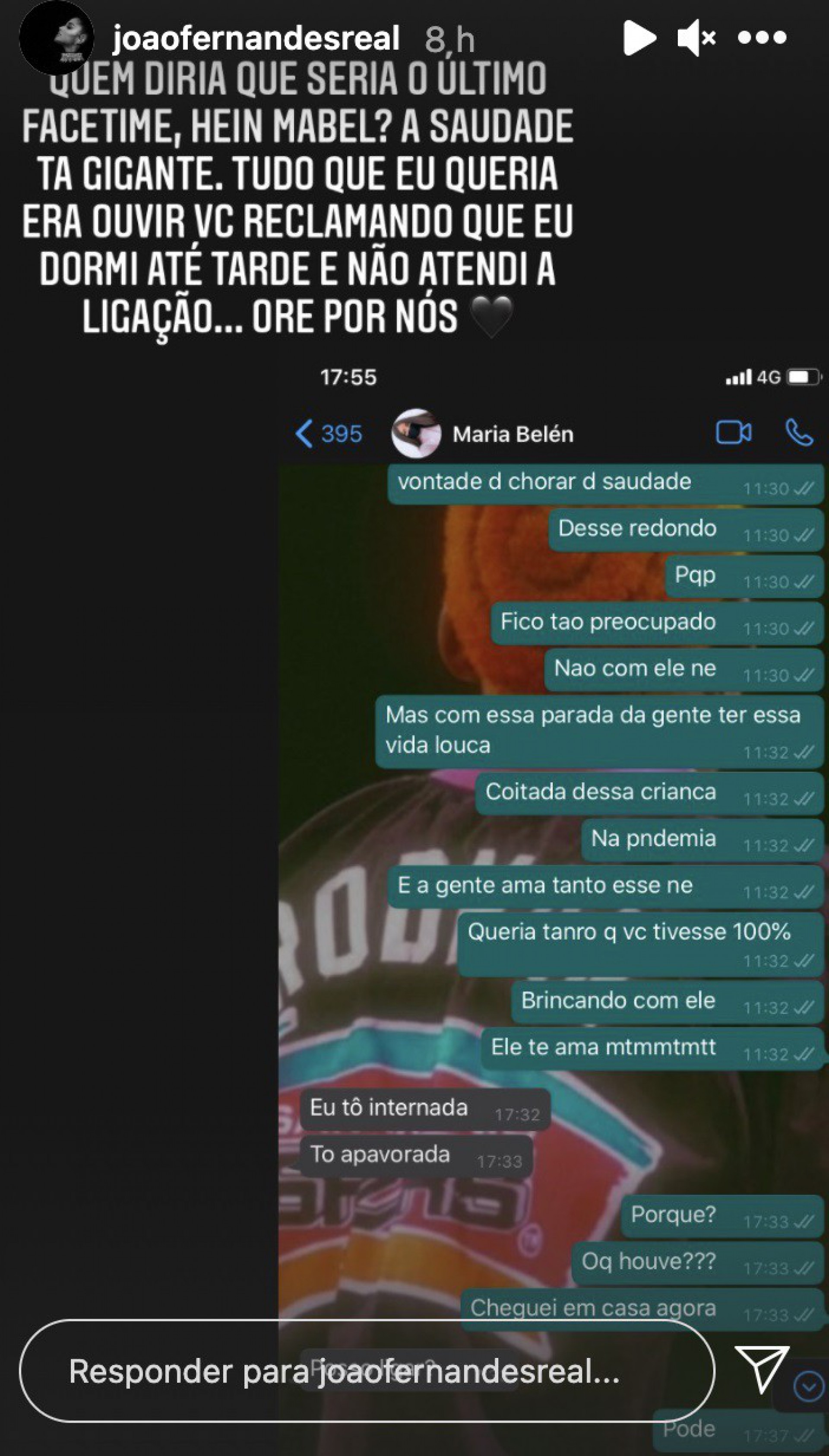 Jo&atilde;o Fernandes mostra &uacute;ltima conversa com Mabel Calzolari - Reprodu&ccedil;&atilde;o