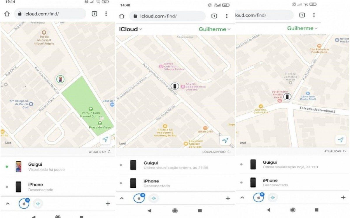 Rastreamento identificou o aparelho em três endereços diferentes nos dias que se seguiram após a morte de Guilherme