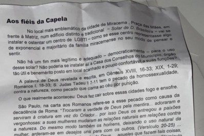 Padre de Miracema escreve carta contra a criação de Centro LGBTQIA+ na cidade