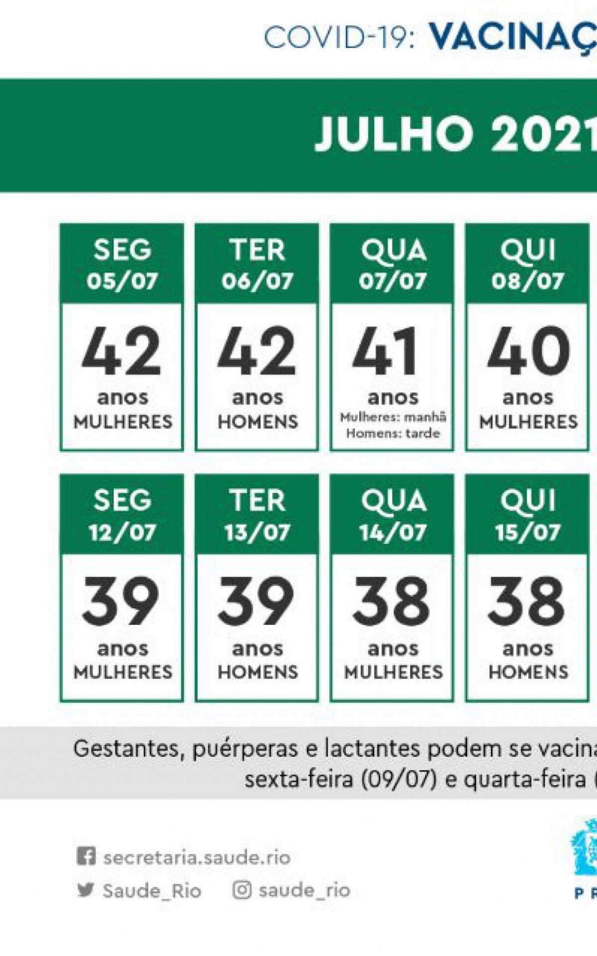 Confira o calend&aacute;rio de vacina&ccedil;&atilde;o para a pr&oacute;xima semana