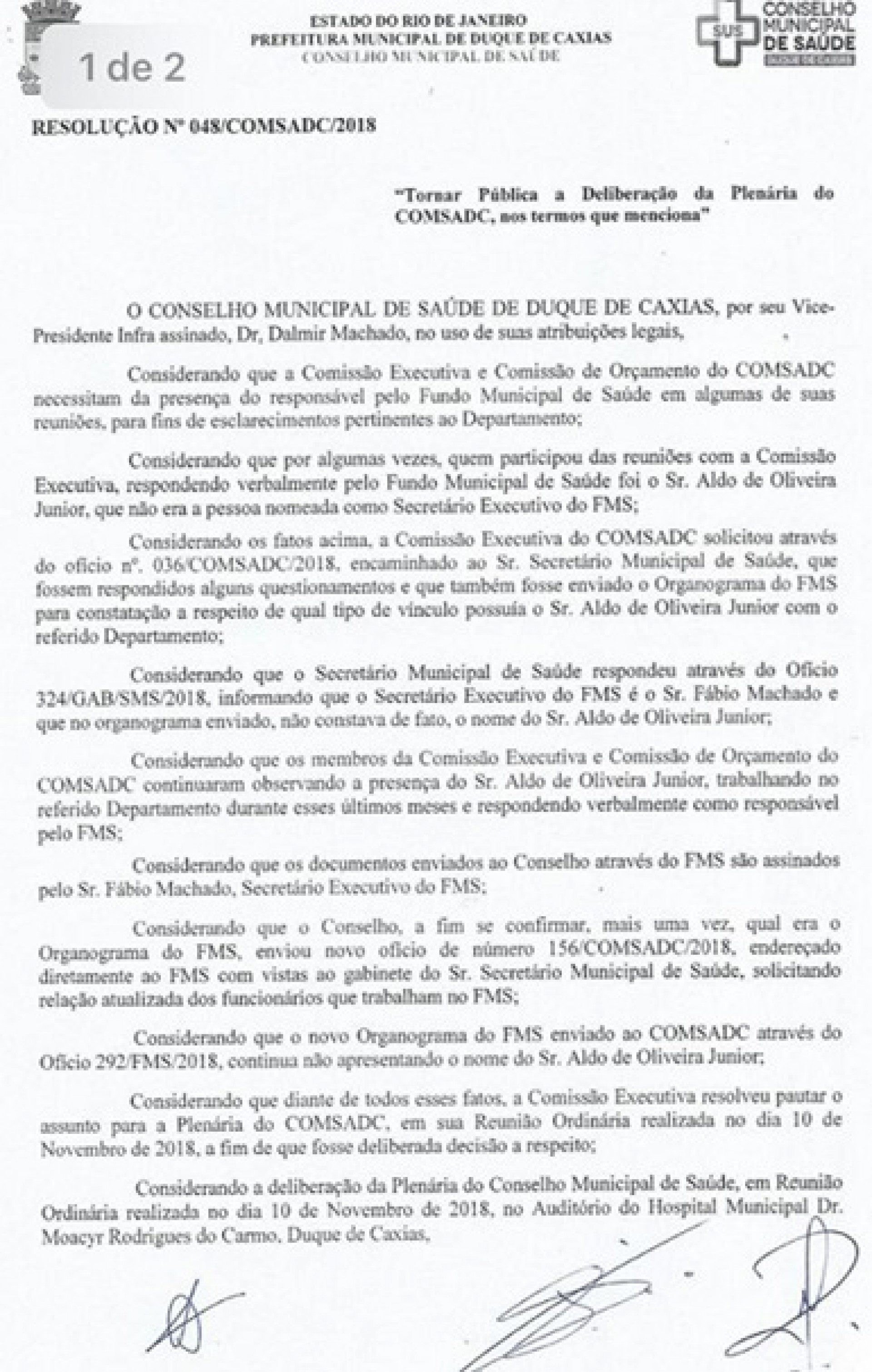 Comunicado Conselho de Saúde de Duque de Caxias - Reprodução
