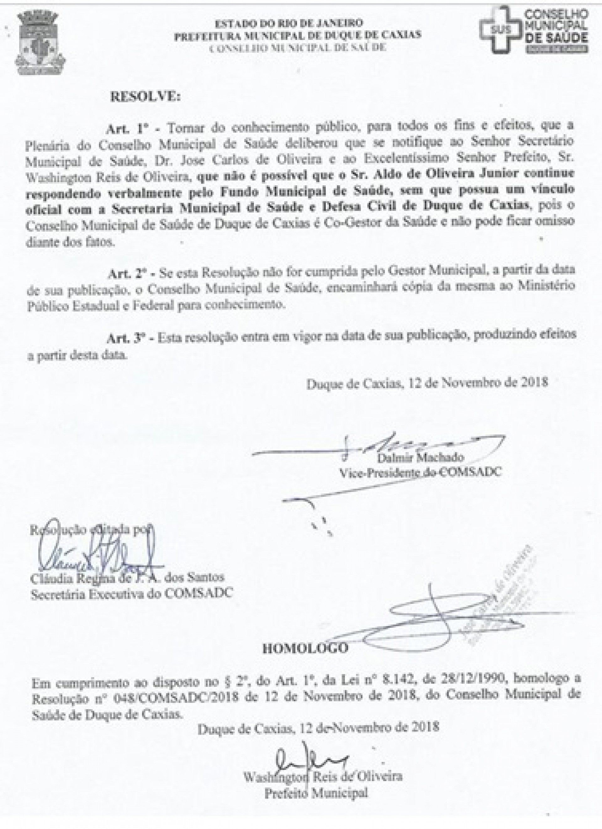 Comunicado Conselho de Saúde de Duque de Caxias - Reprodução