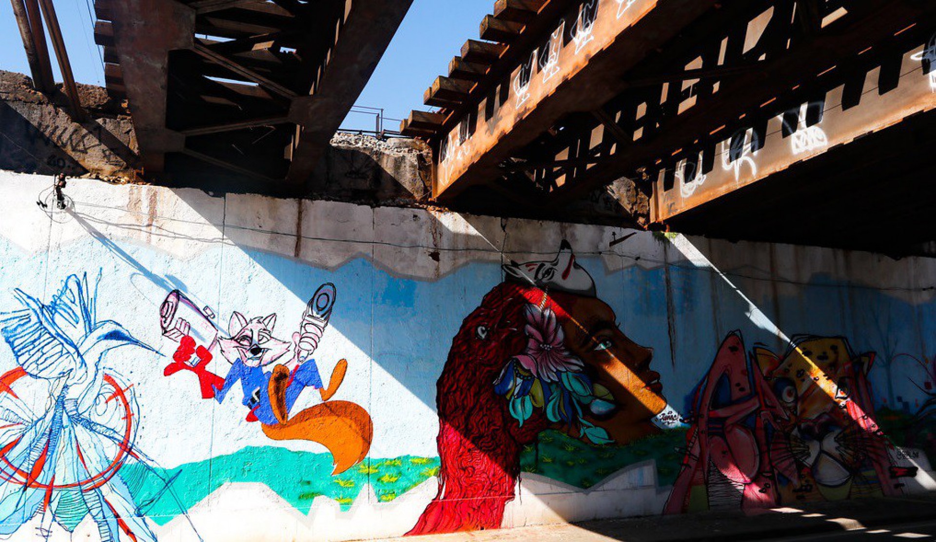 Fotos do mural de grafite feito no viaduto. - Joice Nascimento