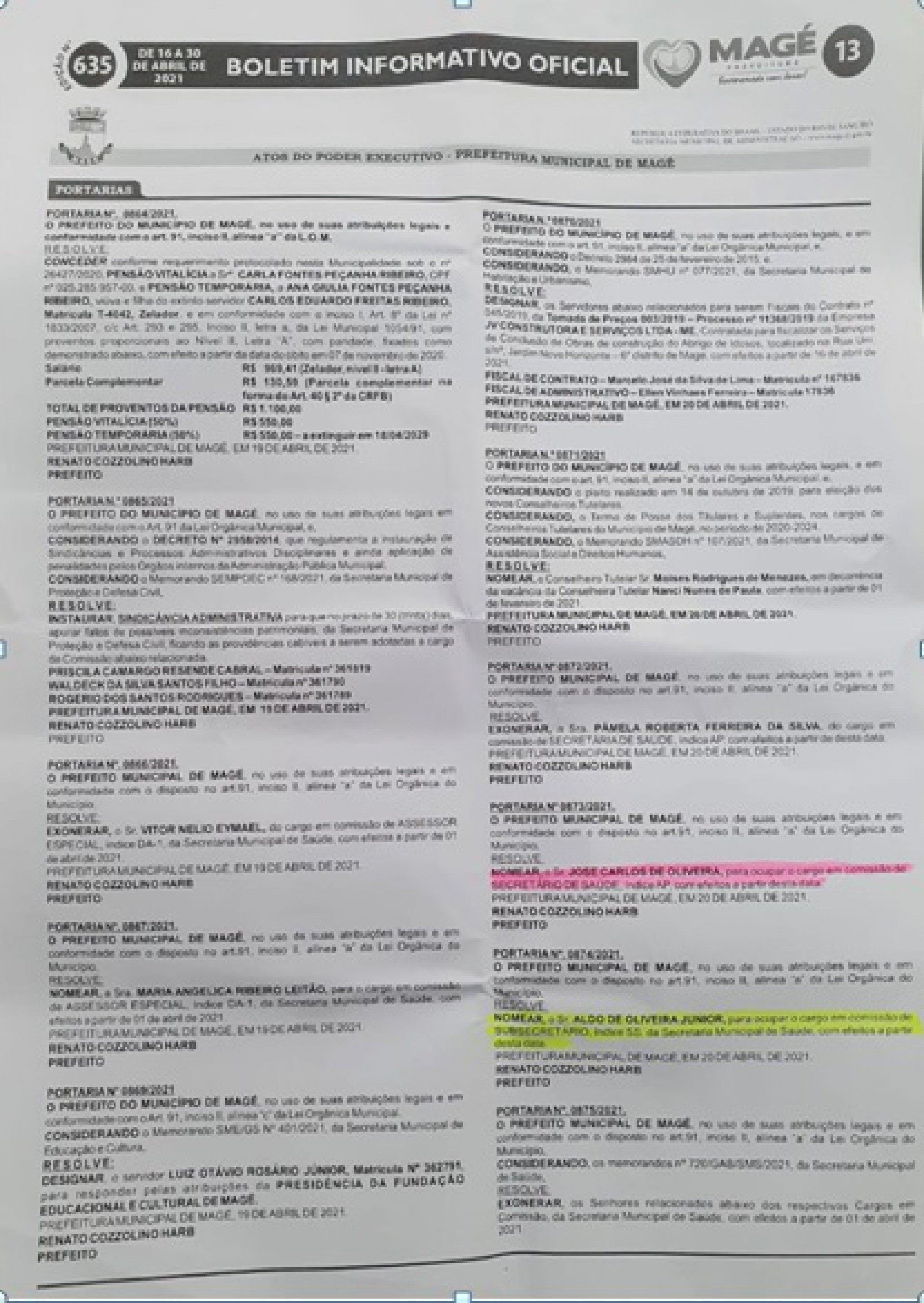 Nomeação de Aldo para a subsecretaria de Saúde de Magé - Reprodução