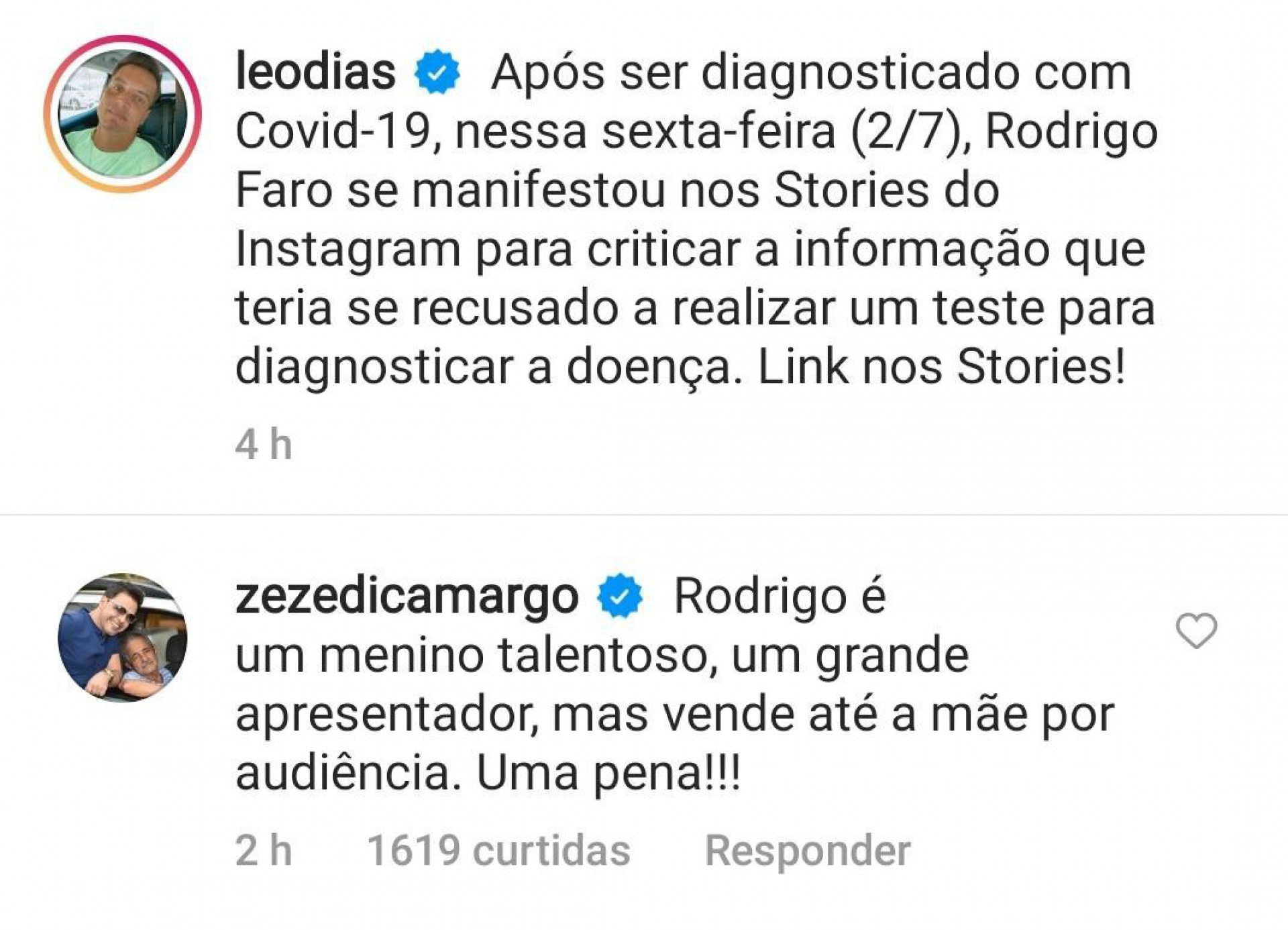 Zeze di Camargo e Rodrigo Faro - Reprodução do Instagram