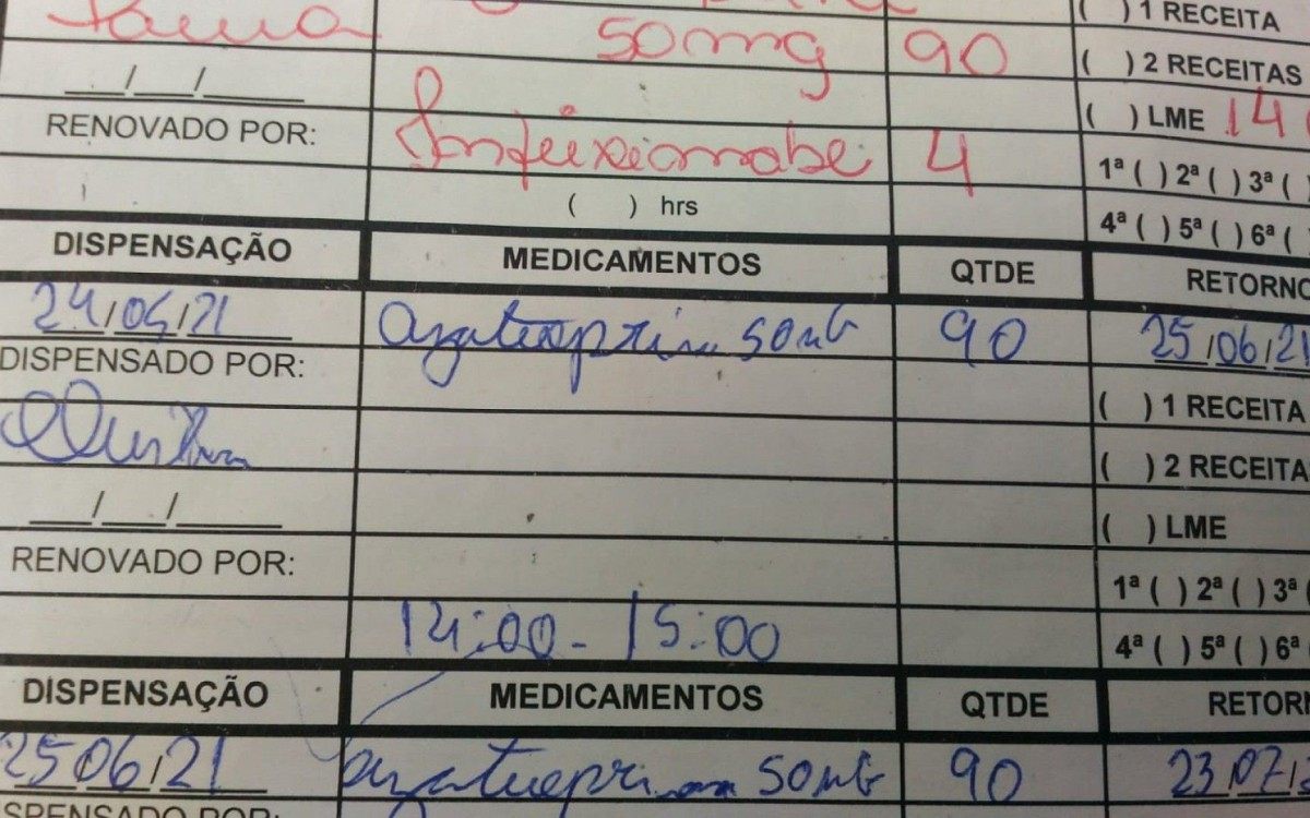 Documento da SES que sinaliza a data da retirada do medicamento