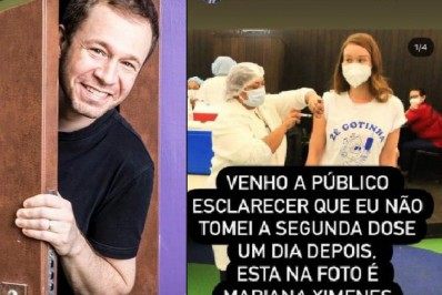 Mari Ximenes se vacina e Tiago Leifert brinca com semelhança: 'Não tomei'