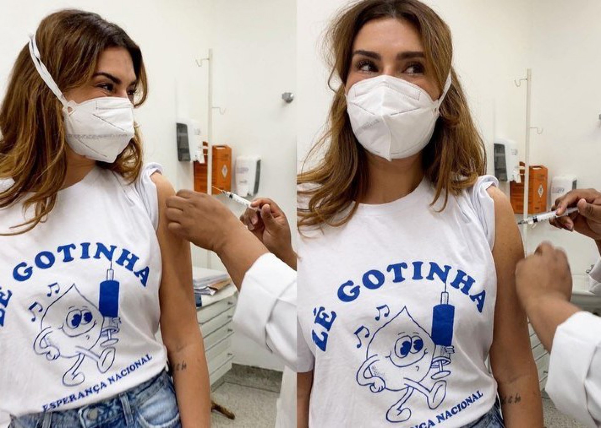 Fernanda Paes Leme se emociona ao receber vacina contra a covid-19