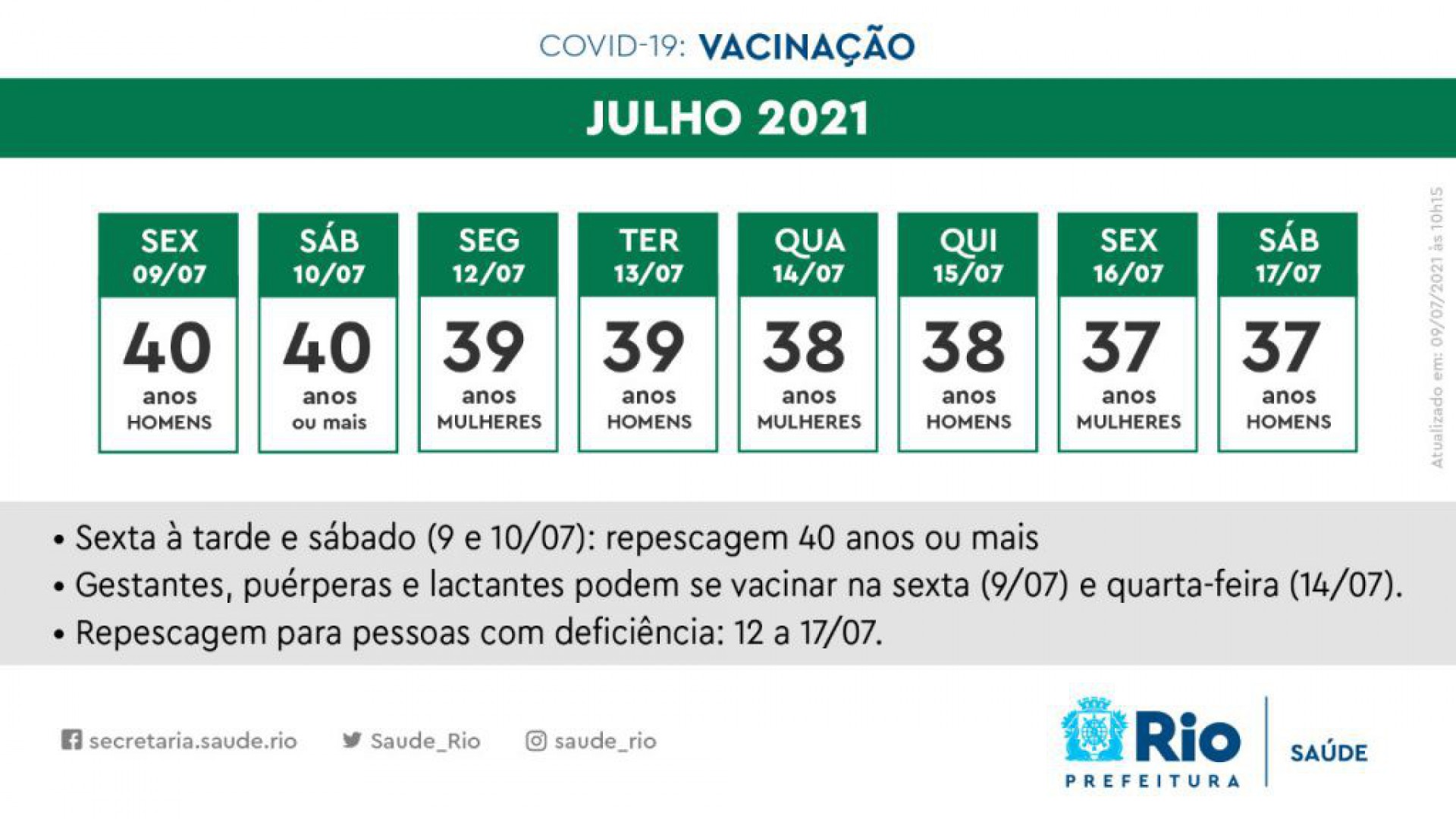 Calendário de vacinação contra a covid-19 - Divulgação/Secretaria Municipal de Saúde