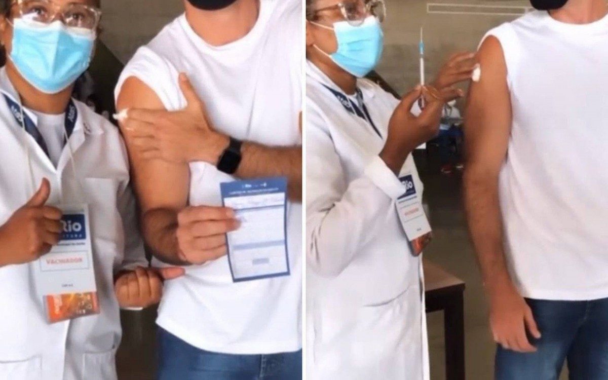 Marcos Pitombo &eacute; vacinado contra a covid-19