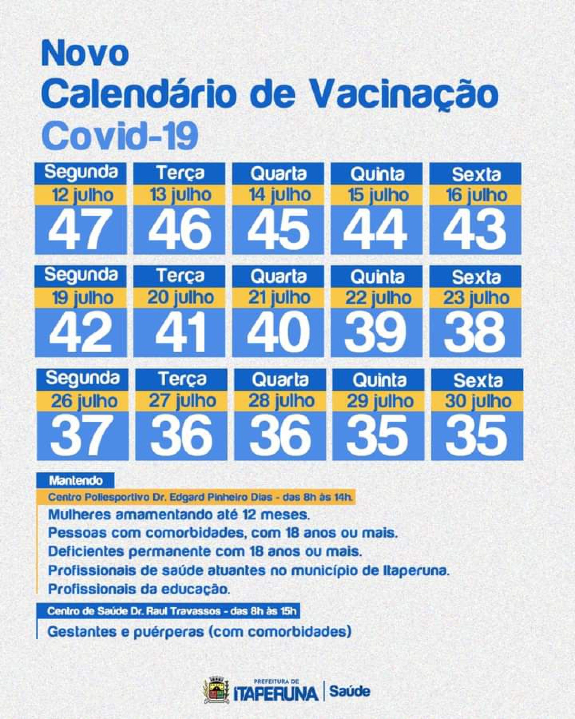 Calendário imunização. - Foto: divulgação/PMI