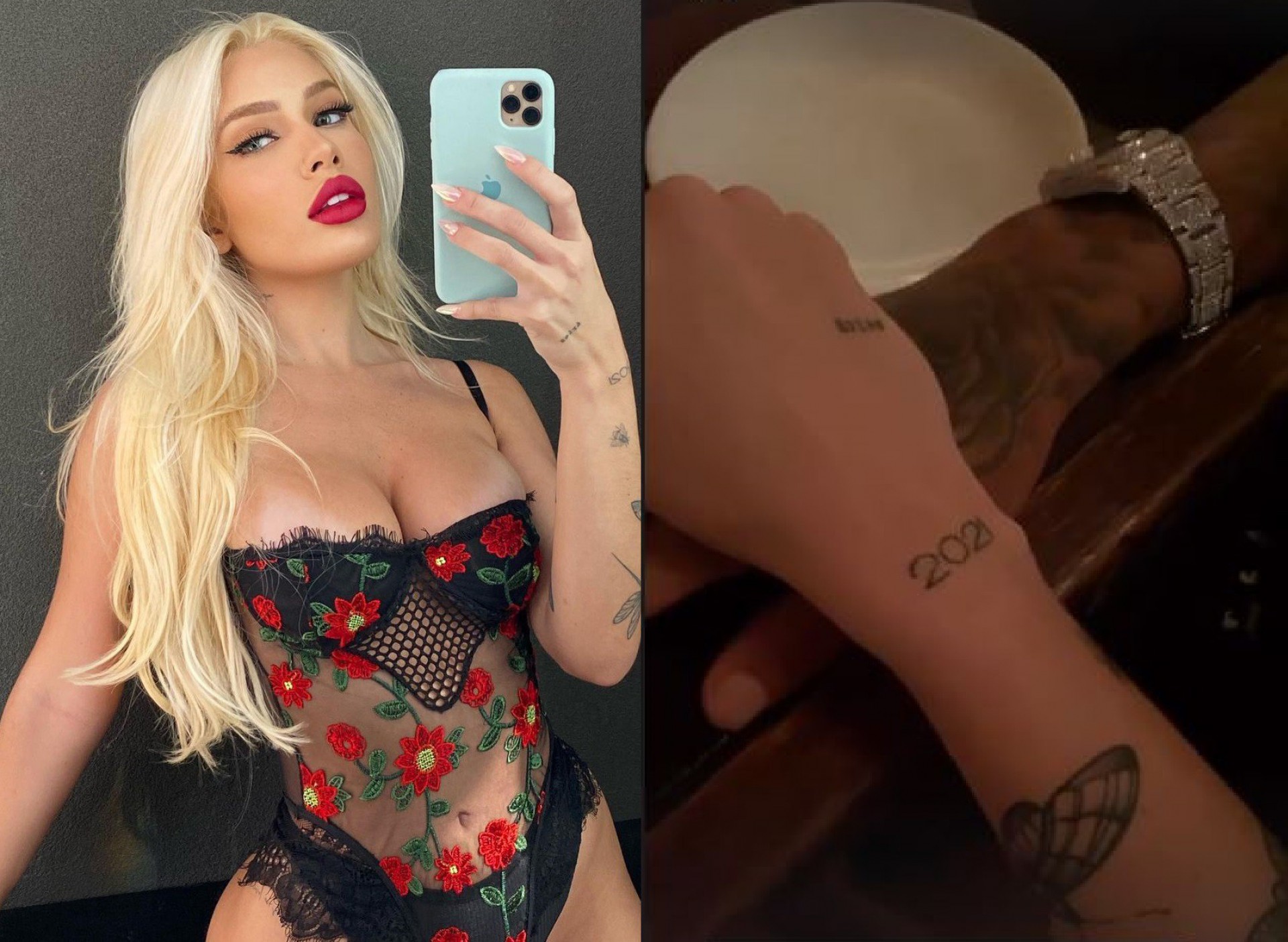 Karoline Lima posta foto com braço de Éder Militão - Reprodução/Montagem