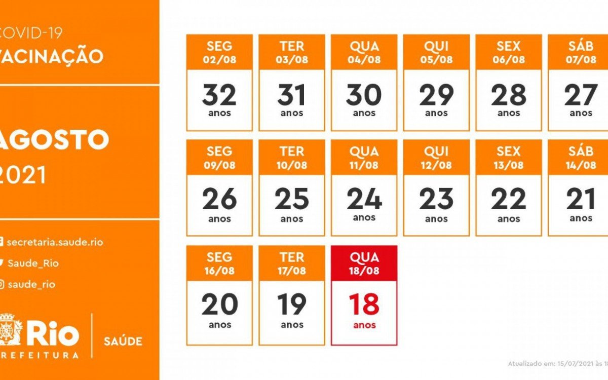 Nova calendário de vacinação contra a covid-19 no Rio
