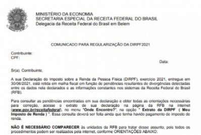 Receita Federal começa a enviar cartas sobre inconsistências no Imposto de Renda 2021