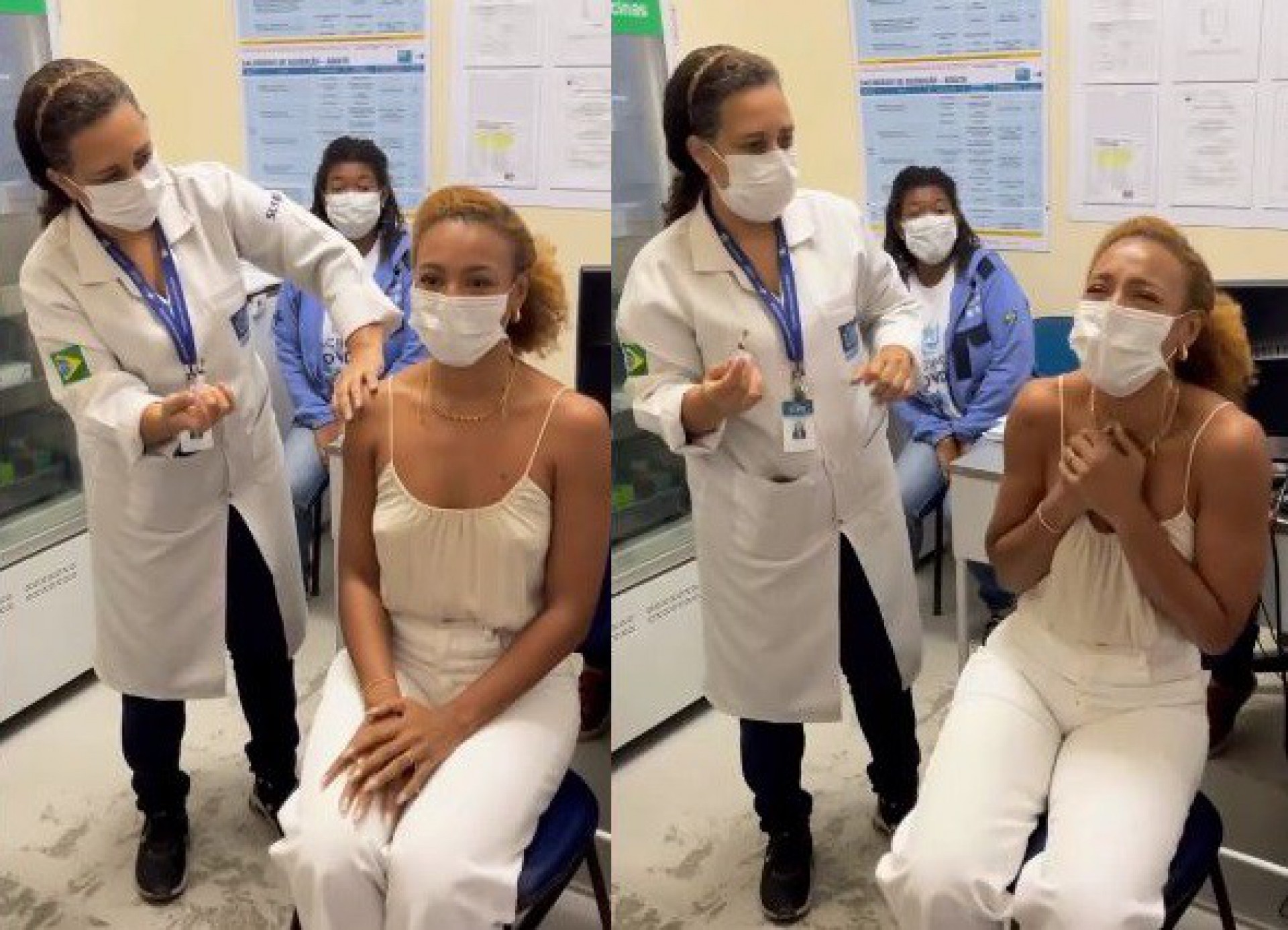 Vídeo! Sheron Menezzes paga mico ao se vacinar contra covid