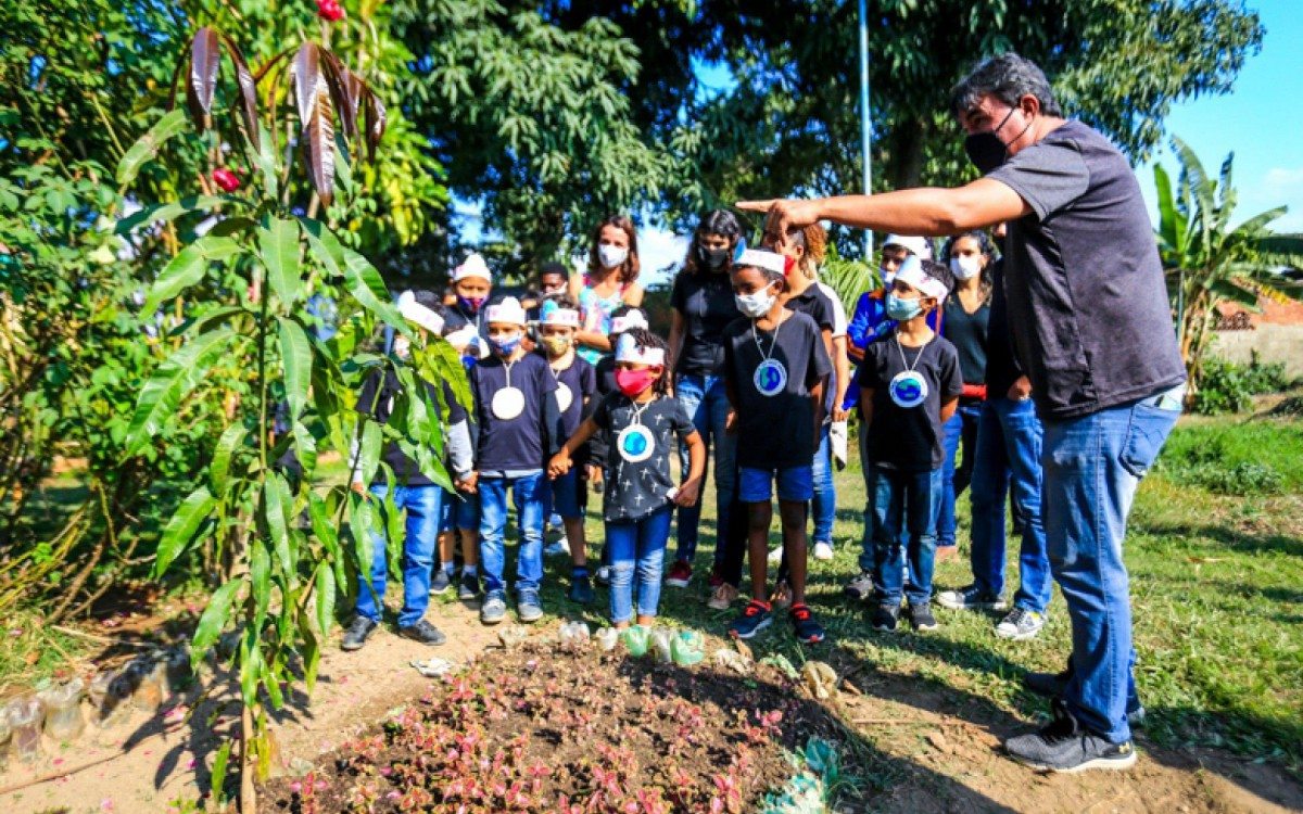 Crian&ccedil;as visitaram o horto municipal e tiveram uma aula sobre meio ambiente