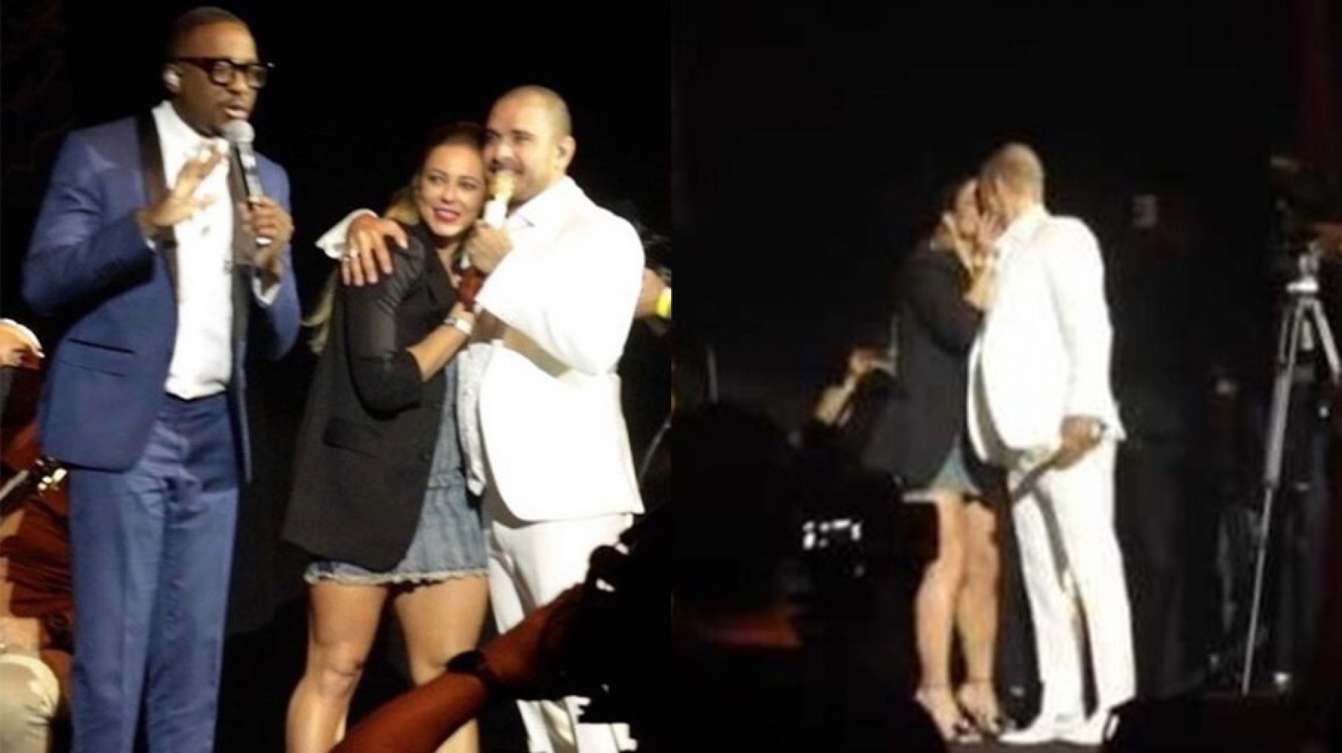 Paolla Oliveira e Diogo Nogueira se beijam no palco do show do cantor - Reprodução Internet