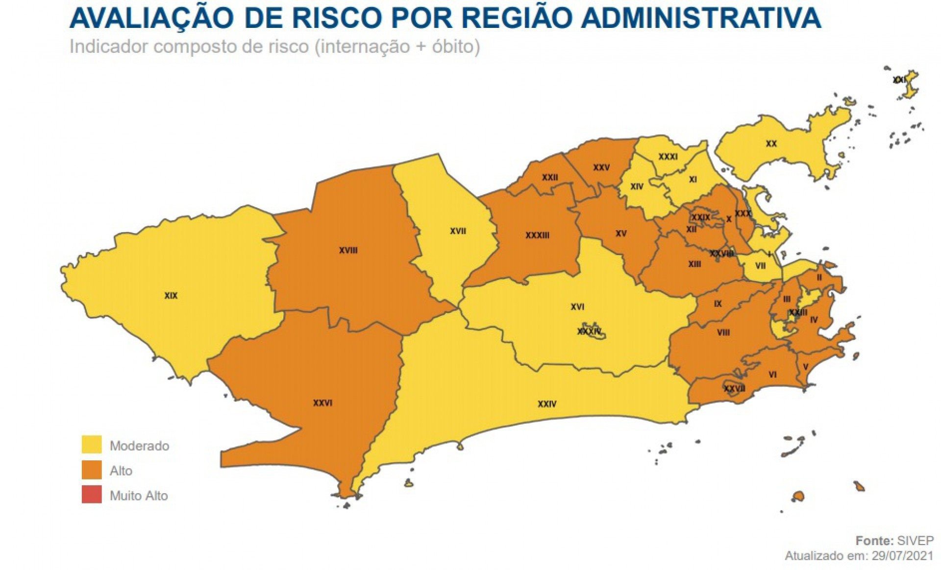 Avaliação de risco por região administrativa da capital do Rio - DIVULGAÇÃO