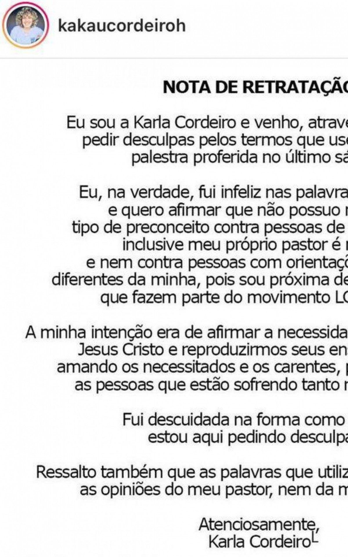 Kakau Cordeiro será ouvida pela polícia nos próximos dias por pregação com teor racista e homofóbico em Friburgo