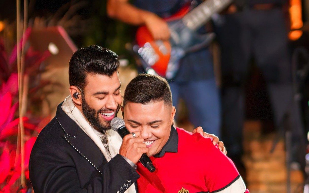 Gusttavo Lima e Felipe Araújo na gravação do DVD 'Check'