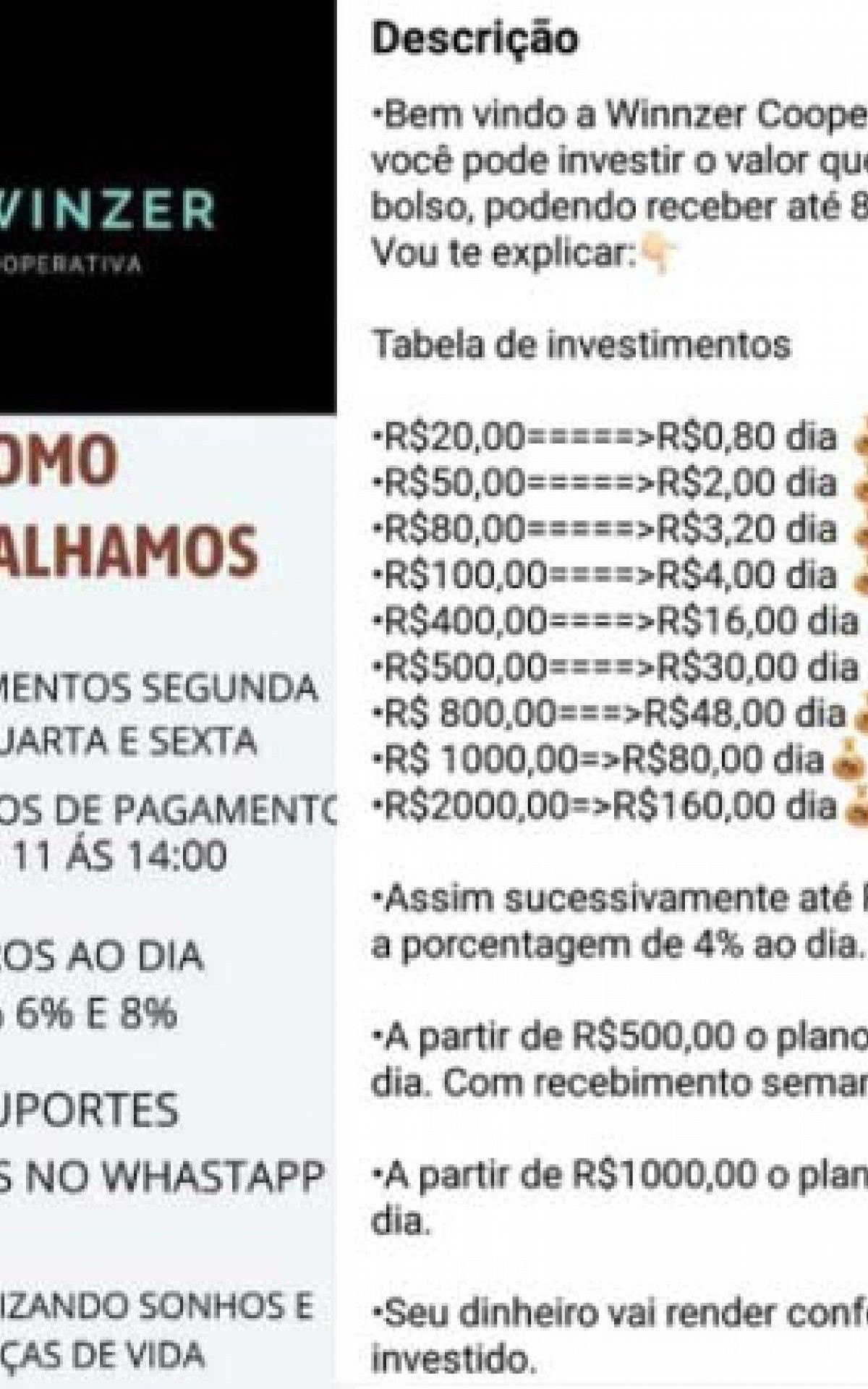 Promessas de ganho chegavam a 8% de juros ao dia