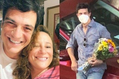 Mateus Solano busca esposa no hospital com buquê de flores: 'Meu príncipe'