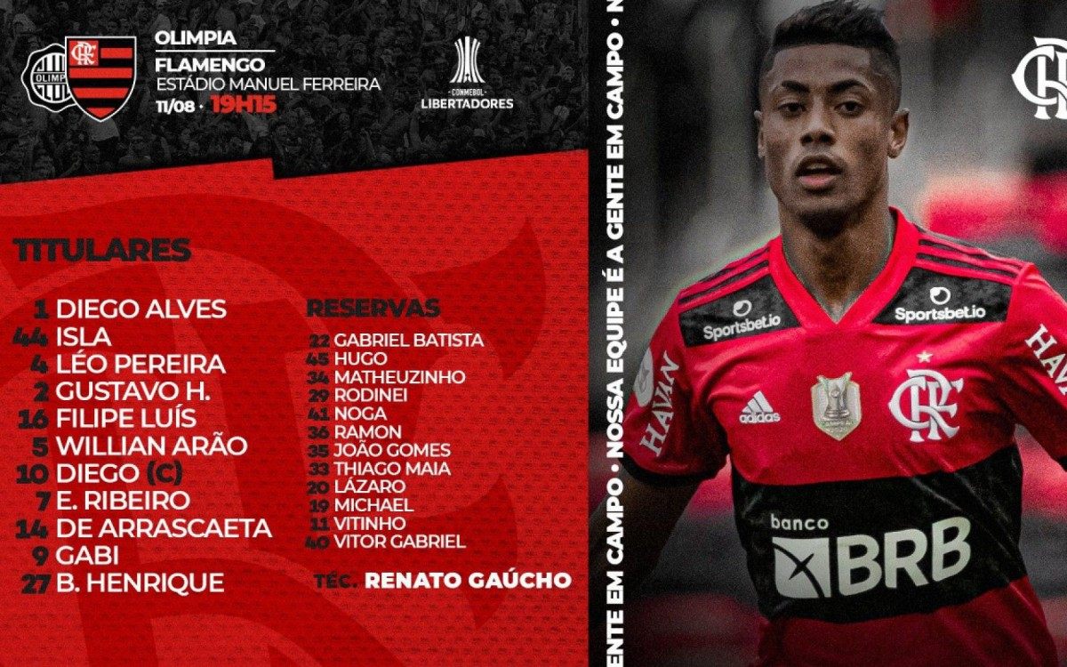 Escala&ccedil;&atilde;o e banco do Flamengo contra o Olimpia, no Paraguai