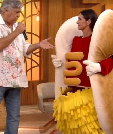 Fátima Bernardes se fantasia de cachorro-quente para encontrar Sidney Magal - Reprodução Internet