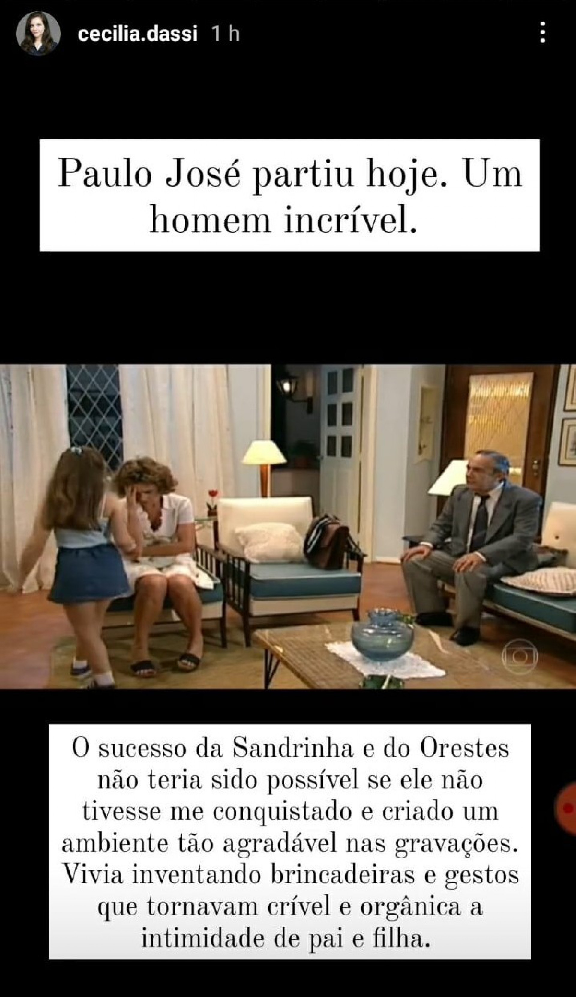 Cecília Dassi relembra cenas de 'Por Amor' com Paulo José, que morreu na noite desta quarta-feira - Reprodução Internet