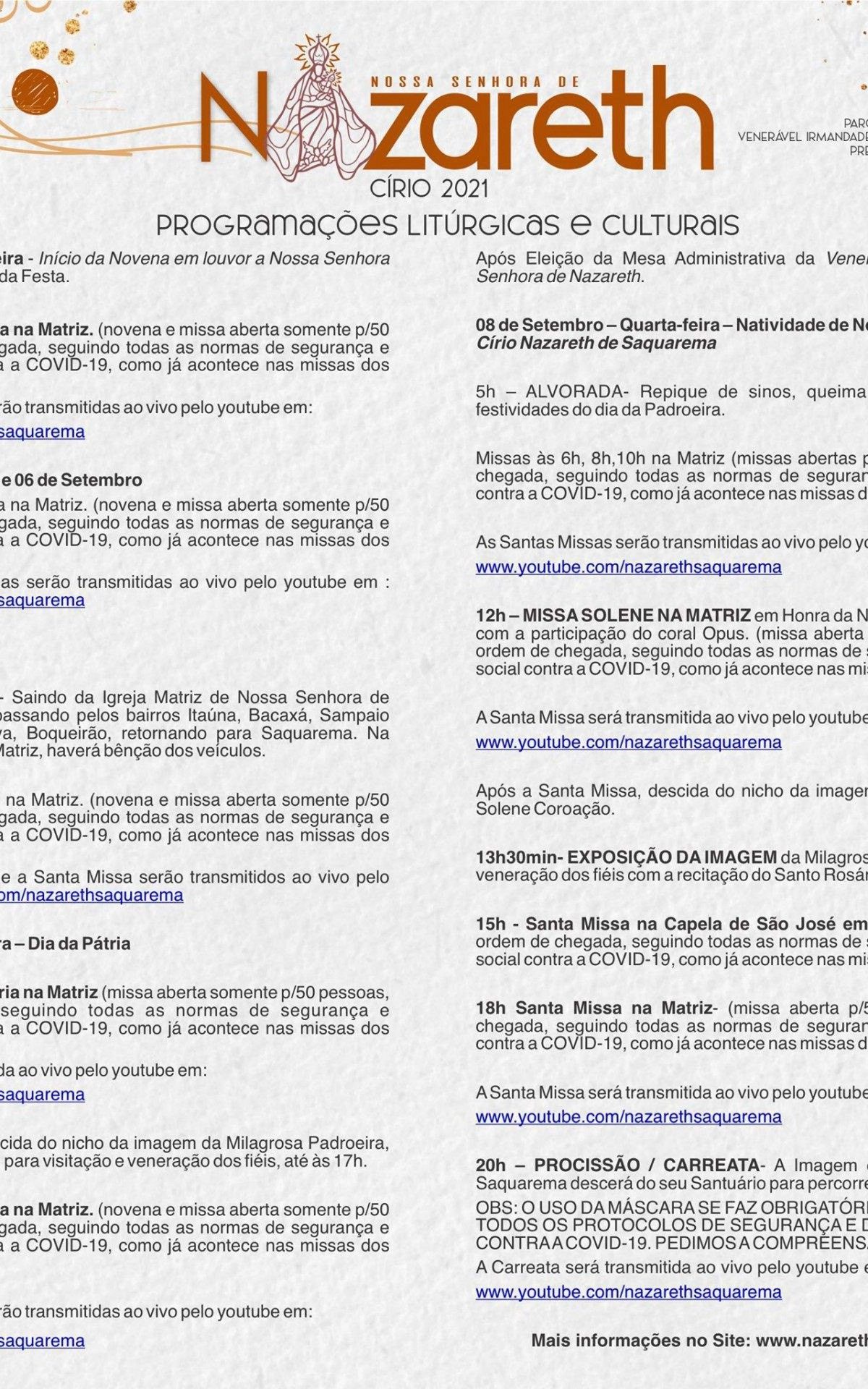 Programa&ccedil;&atilde;o do C&iacute;rio de Nazareth 2021