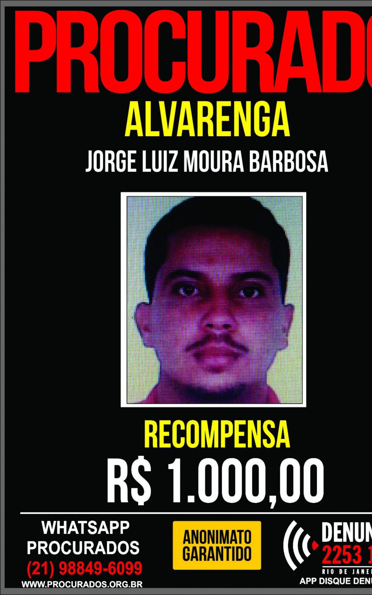 Jorge Luiz Moura Barbosa, o 'Alvarenga', comanda o tráfico no Parque União, na Maré. Ele é foragido