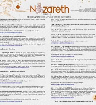 Programação do Círio de Nazareth 2021 - DIVULGAÇÃO