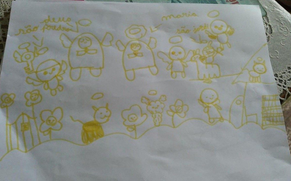 No segundo desenho, a crian&ccedil;a desenhou como seria o c&eacute;u 